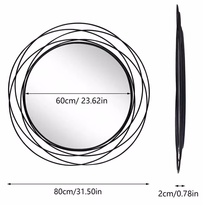 Specchio da parete grande, 80 cm - Specchio rotondo per il bagno - Stile industriale - Cornice in metallo - Specchio da trucco - Argento