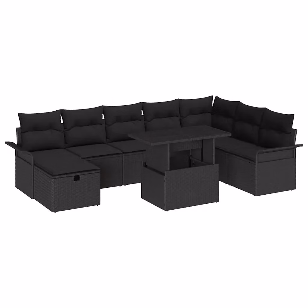 Set Divano da Giardino a L vidaXL in Polyrattan Nero con Cuscini e Tavolino da 9 Pezzi – 2