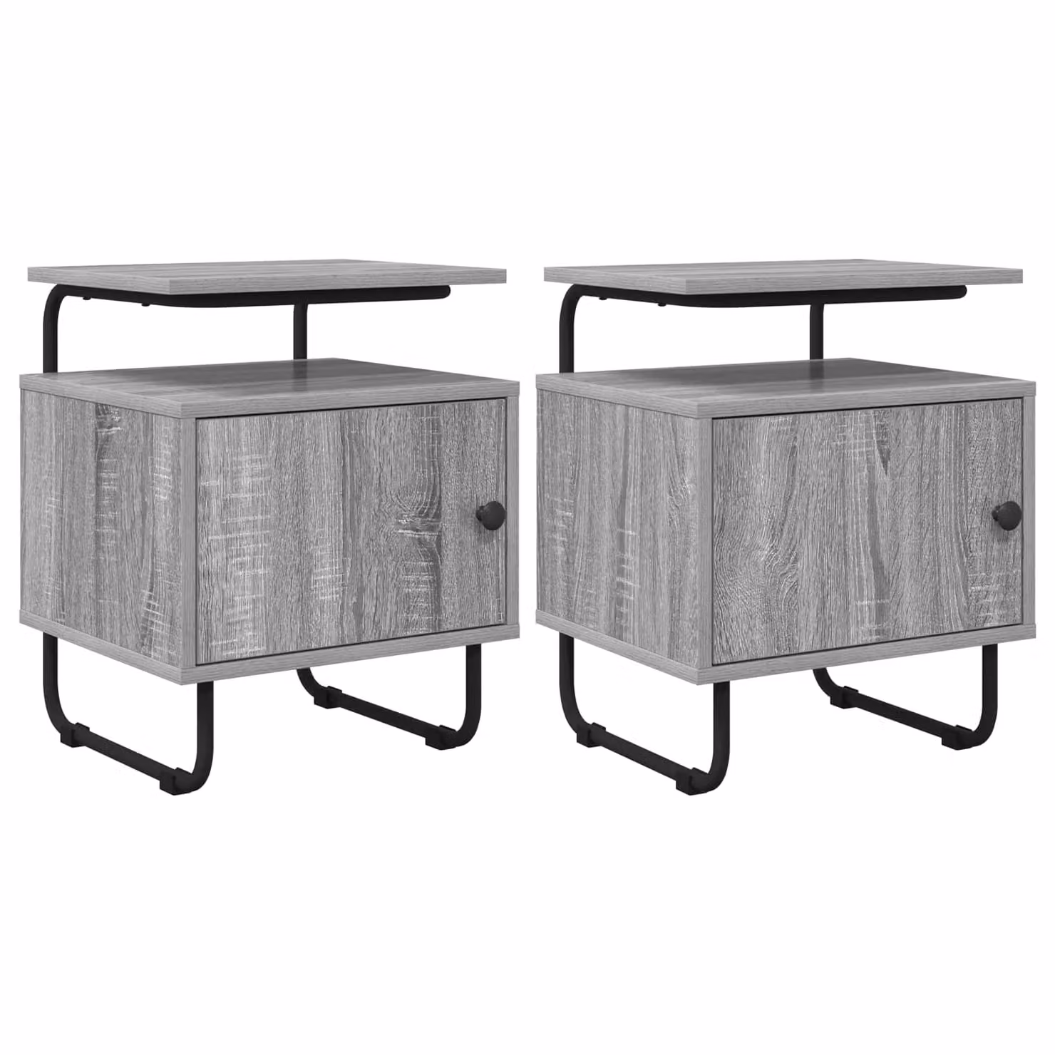 Set di 2 Armadi da Notte vidaXL in Legno Ingegnerizzato e Metallo, Colore Grigio e Nero, Stile Moderno