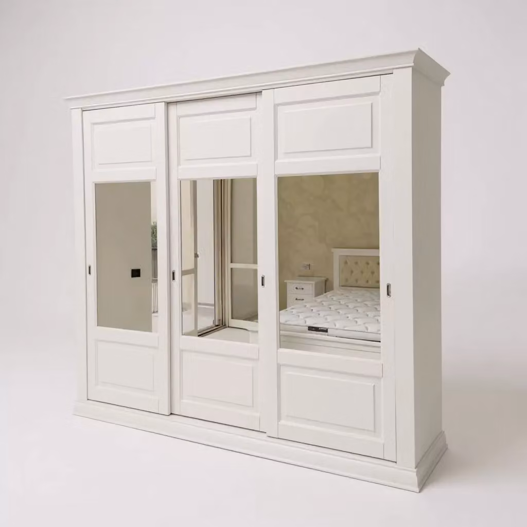 Armadio 3 porte scorrevoli in legno e vetro stile shabby chic bianco Mobili 2G L: 294 cm, P: 65 cm, H: 258 cm – 2
