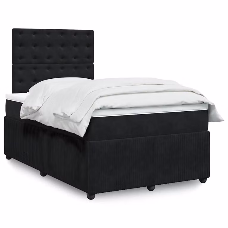 vidaXL Giroletto a Molle con Materasso in Velluto Nero L/P/H: 120 x 200 cm