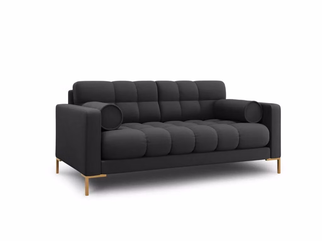 Divano 2 posti Bali di Cosmopolitan Design in tessuto grigio scuro con dettagli oro, L: 152 cm, P: 75 cm, H: 92 cm – 2