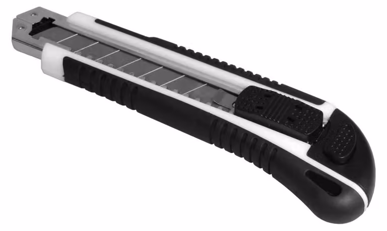 Coltello da taglio professionale con caricatore automatico e sistema di sicurezza per la lama, colore bianco/nero