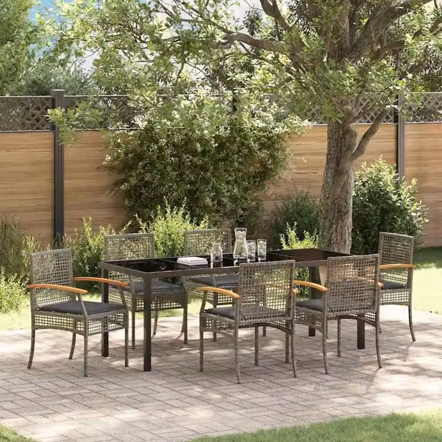 Set da Pranzo per Giardino 7 pz Grigio e Nero Rattan 3380825