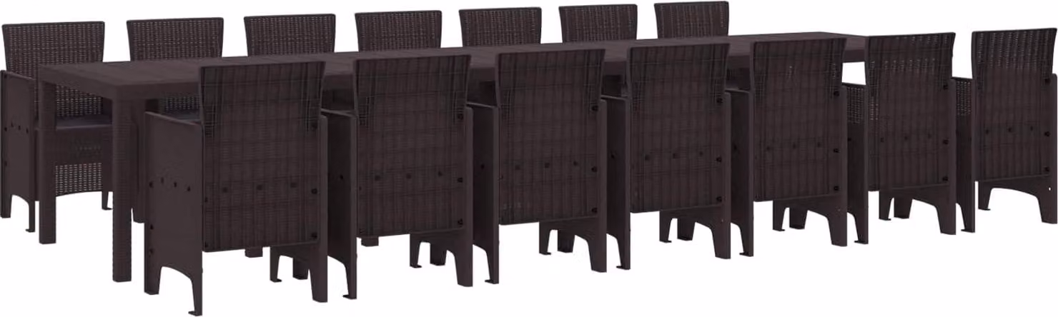 Set da pranzo da giardino con cuscini 15 pcs Marrone PP