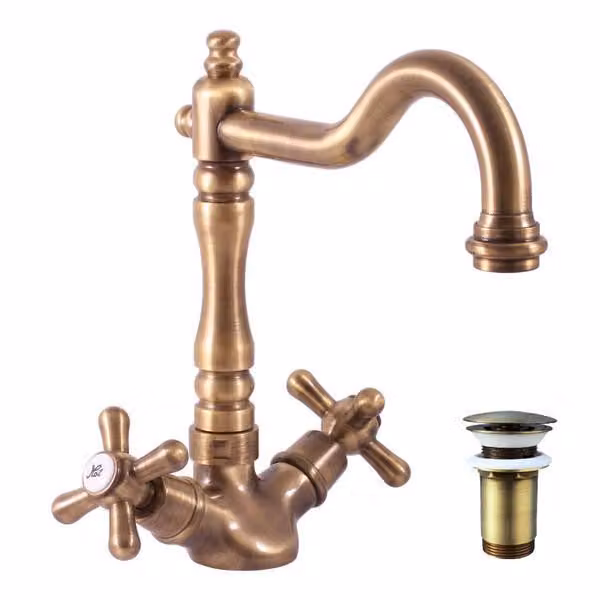 Miscelatore per lavabo con uscita click-clack MORAVA RETRO OLD BRASS, Colore: old brass, Dimensioni: 1/2'' (MK121.5/8SM)