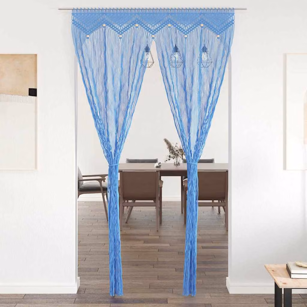 Tenda Macramè vidaXL in stile Boho Blu L: 140 cm x H: 240 cm in Cotone e Poliestere