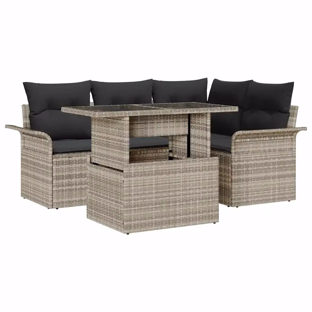 Set Divano da Giardino 5 Pezzi vidaXL Grigio con Tavolino e Cuscini in Polyrattan e Acciaio – 2