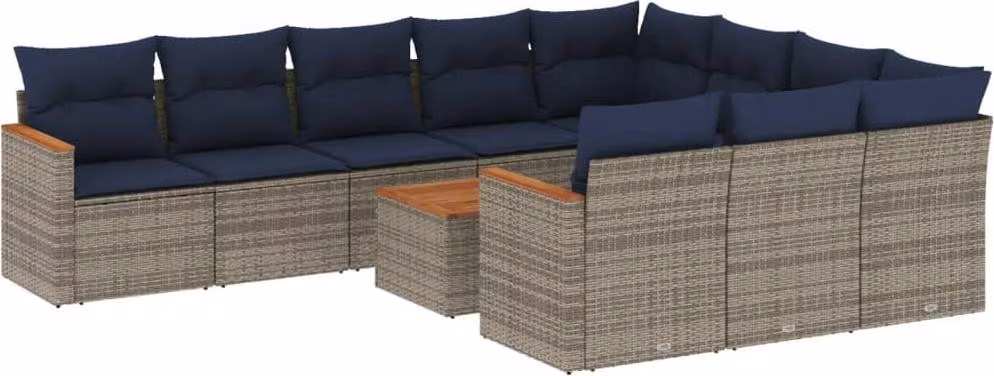 Set Divani da Giardino 11 pz con Cuscini Grigio in Polyrattan