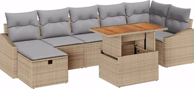 Set Divano da Giardino 8 pcs Beige polyrattan