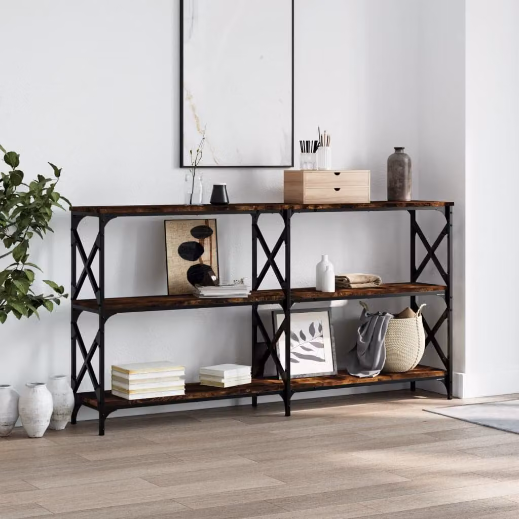 vidaXL Tavolo Consolle in Legno Rovere Fumo con Struttura in Metallo, L 156 x P 28 x H 80,5 cm