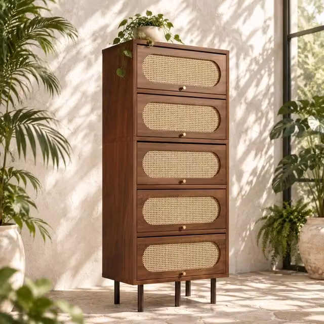 Mobile contenitore 80x40x163 cm noce in MDF con 5 ante a ribalta