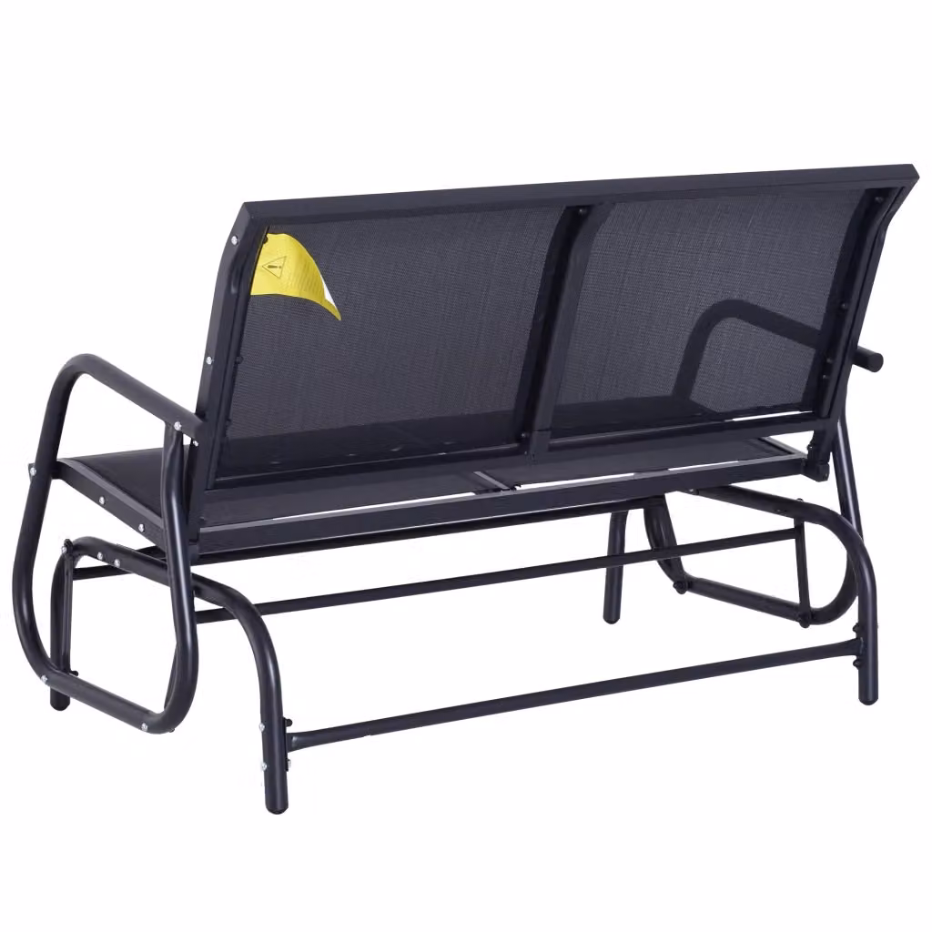 Panca a dondolo da giardino OKWISH per 2 persone con seduta in rete traspirante e struttura in metallo nero L: 120 cm, P: 70 cm, H: 85 cm – 2