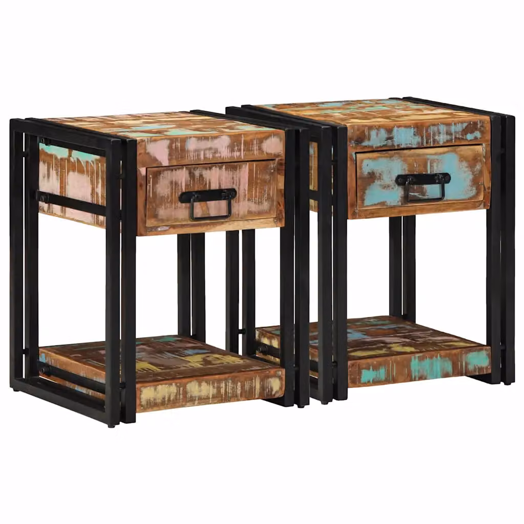 Set di 2 armadi da notte vidaXL in stile rustico, multicolore, L 40 cm x P 40 cm x H 50 cm