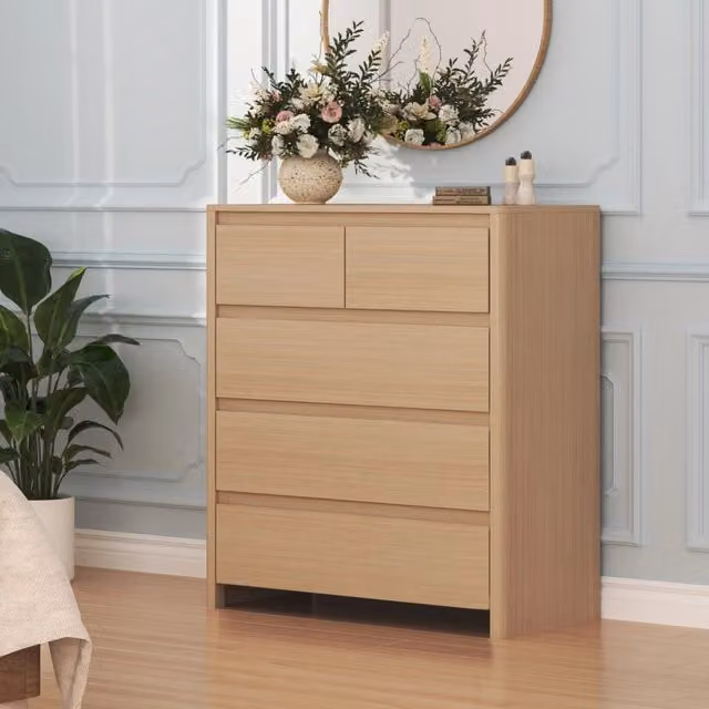 Cassettiera Comò Takranmaa con 5 Cassetti en.casa Effetto Rovere L: 79 cm, P: 30 cm, H: 90 cm – 1