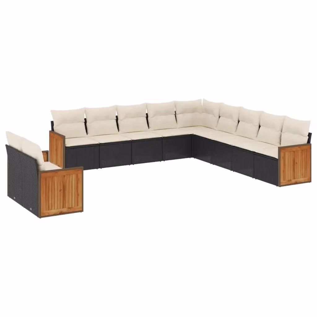 vidaXL Set Divani da Giardino a L 11 pz con Cuscini in Polyrattan e Legno di Acacia Nero e Bianco – 2