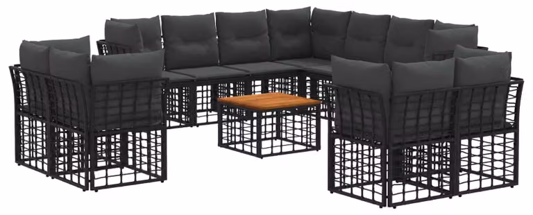Set di divani da esterno 12 pcs Nero e Grigio scuro Poliestere