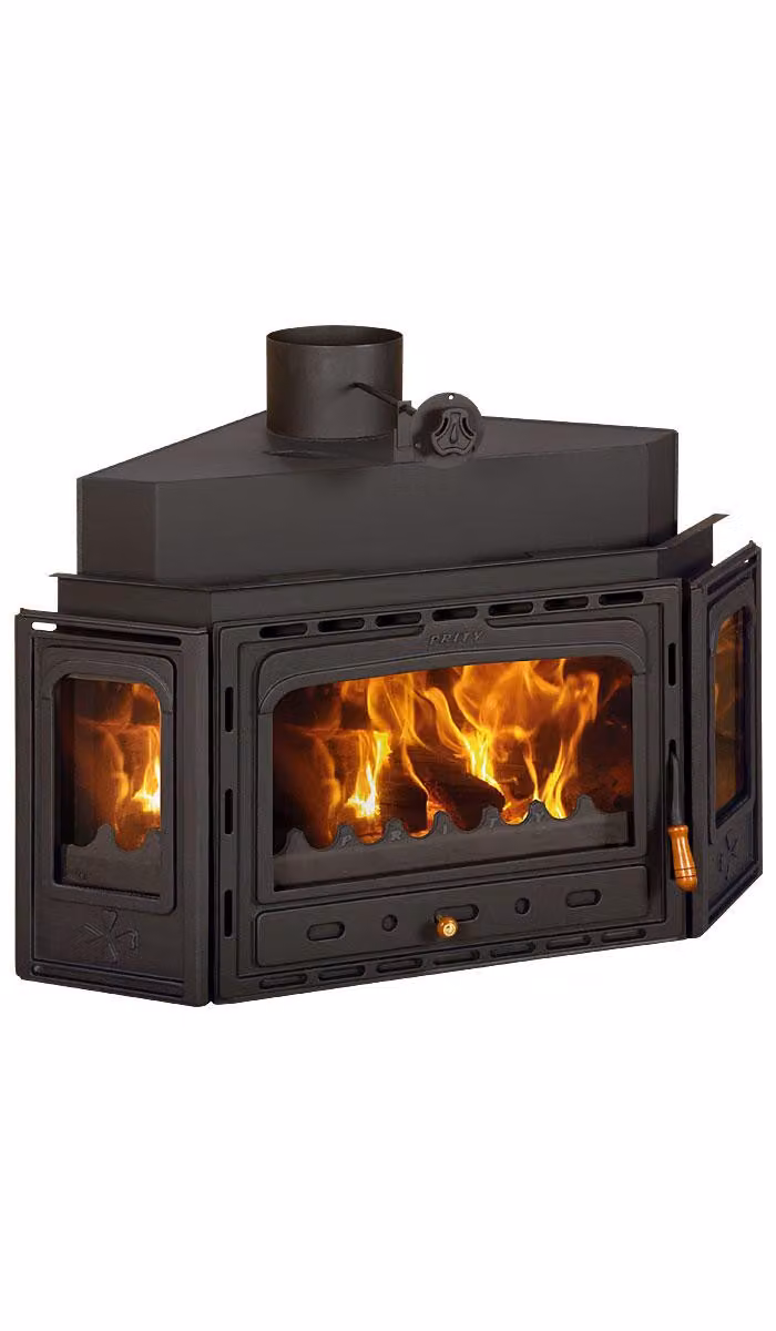 Inserto per caminetto PRITY ATC | 14,2 kW | rendimento A+ | Ø200 mm | porta in ghisa | camera di combustione extra large