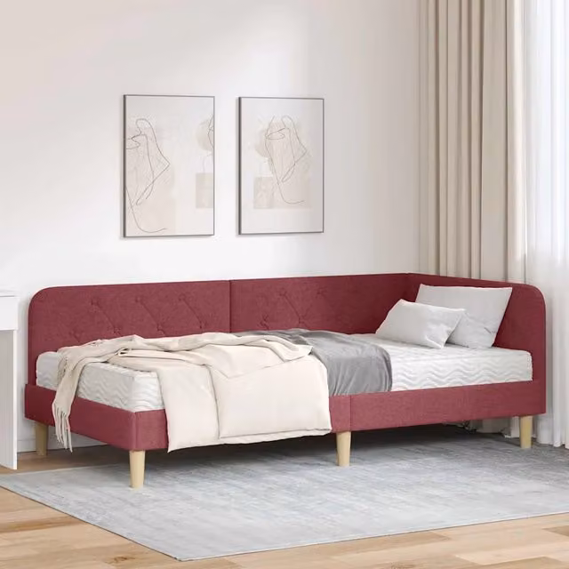 Cornice del letto ad angolo Rosso Vino 90 x 200 cm Tessuto 3394120