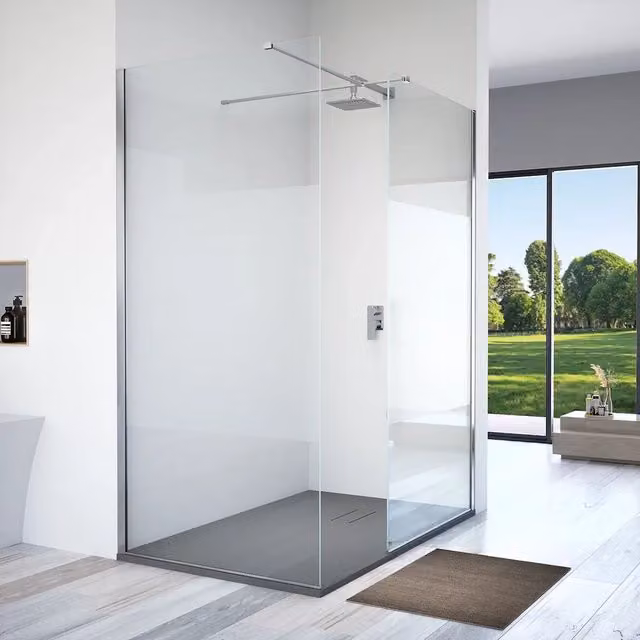 Doppia parete doccia walk-in 60x110cm con supporto a T vetro 8mm opaco anticalcare h200 | Lazaros