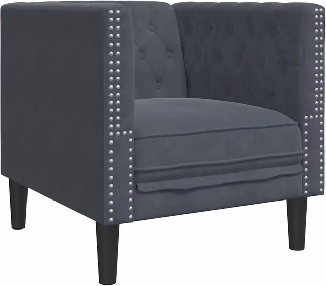 Divano Chesterfield in Velluto Grigio per Soggiorno L: 74,5 cm, P: 71 cm, H: 70,5 cm