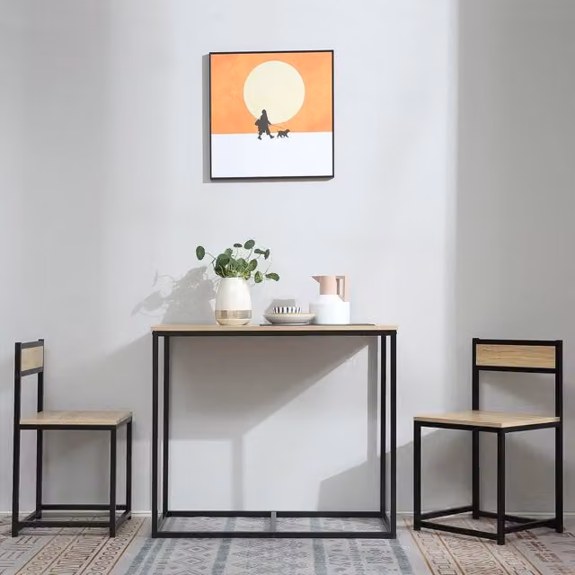 Set da pranzo FOLYNA composto da tavolo rettangolare e 2 sedie, design industrial con piano in rovere e struttura in metallo nero, ideale per cucina o soggiorno – 1