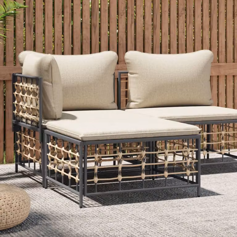 vidaXL Poggiapiedi da Giardino in Polyrattan con Cuscino Beige o Antracite