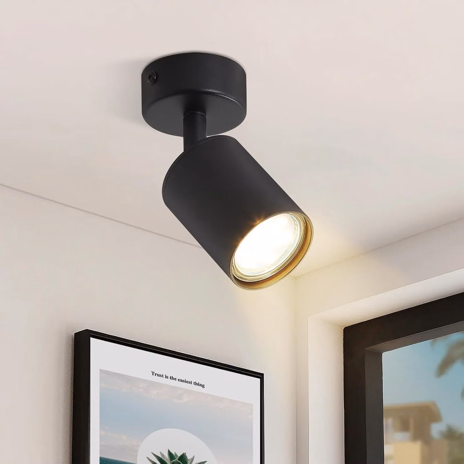 ZMH LED plafoniera nera 1 fiamma plafoniera faretto da soffitto moderno GU10 metallo faretto da soffitto orientabile 330° per soggiorno camera da letto corridoio