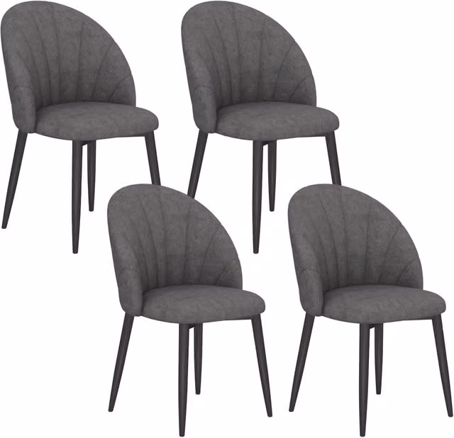 Set di 4 Sedie da Pranzo Imbottite Effetto Velluto Grigio con Gambe in Acciaio, Sedie Cucina Ergonomiche Senza Braccioli