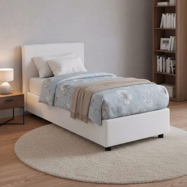 Letto singolo contenitore Arminius Talamo Italia con rivestimento in tessuto e materasso incluso, Bianco, L/P: 90 x 190 cm – 1