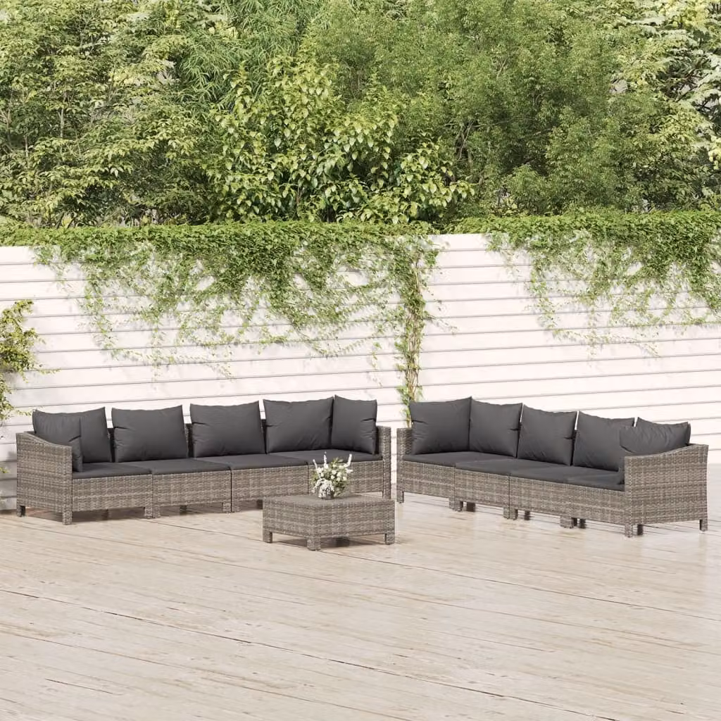 Set di divani da giardino vidaXL 9 pz in rattan grigio con cuscini e struttura in metallo