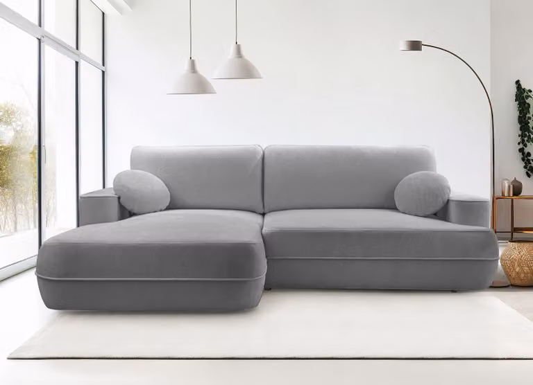 AX LIVING Divano angolare grigio chiaro con funzione letto Peoni 267 cm moderno L