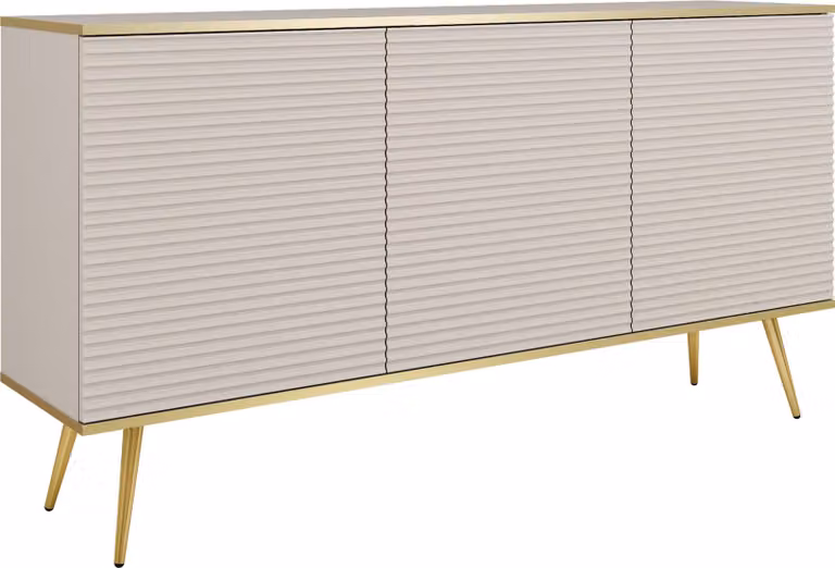 Credenza glamour beige con gambe dorate, 160 x 85 x 39