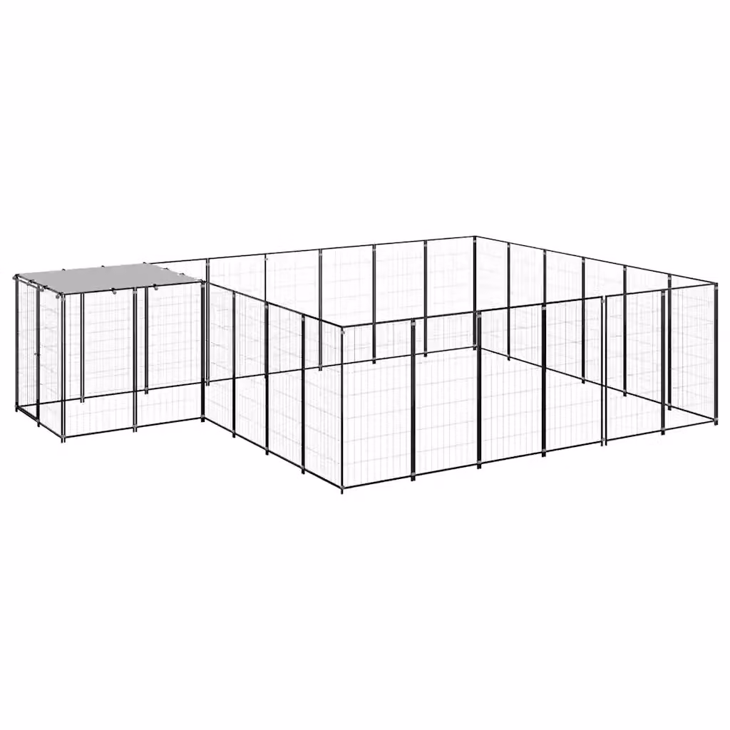 Gabbia per cani vidaXL in metallo resistente alle intemperie, colore nero e grigio, 12,1 m² – 2