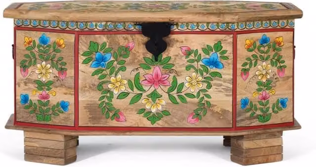 Cassapanca realizzato in legno di mango dipinto a mano
