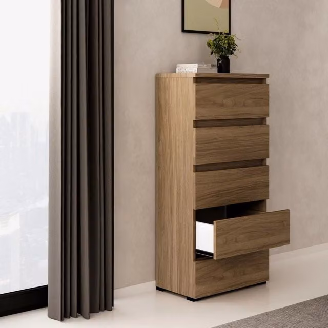 Cassettiera Azурline in noce naturale con 5 cassetti, L: 47 cm, P: 40 cm, H: 127 cm – 1