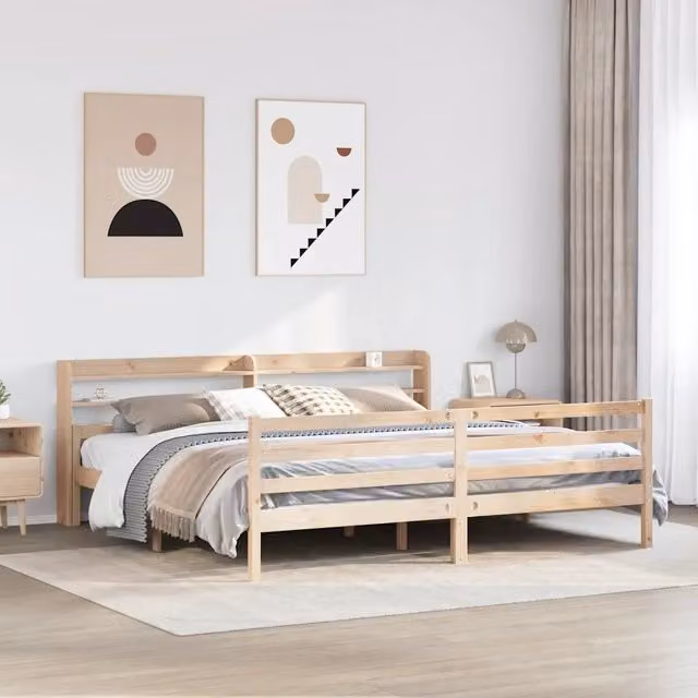 Giroletto con Testiera-Struttura Letto con testiera 200x200 cm in Legno Massello di Pino 945334