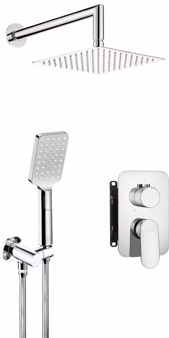 Set doccia incasso quadrato, con miscelatore, ottone