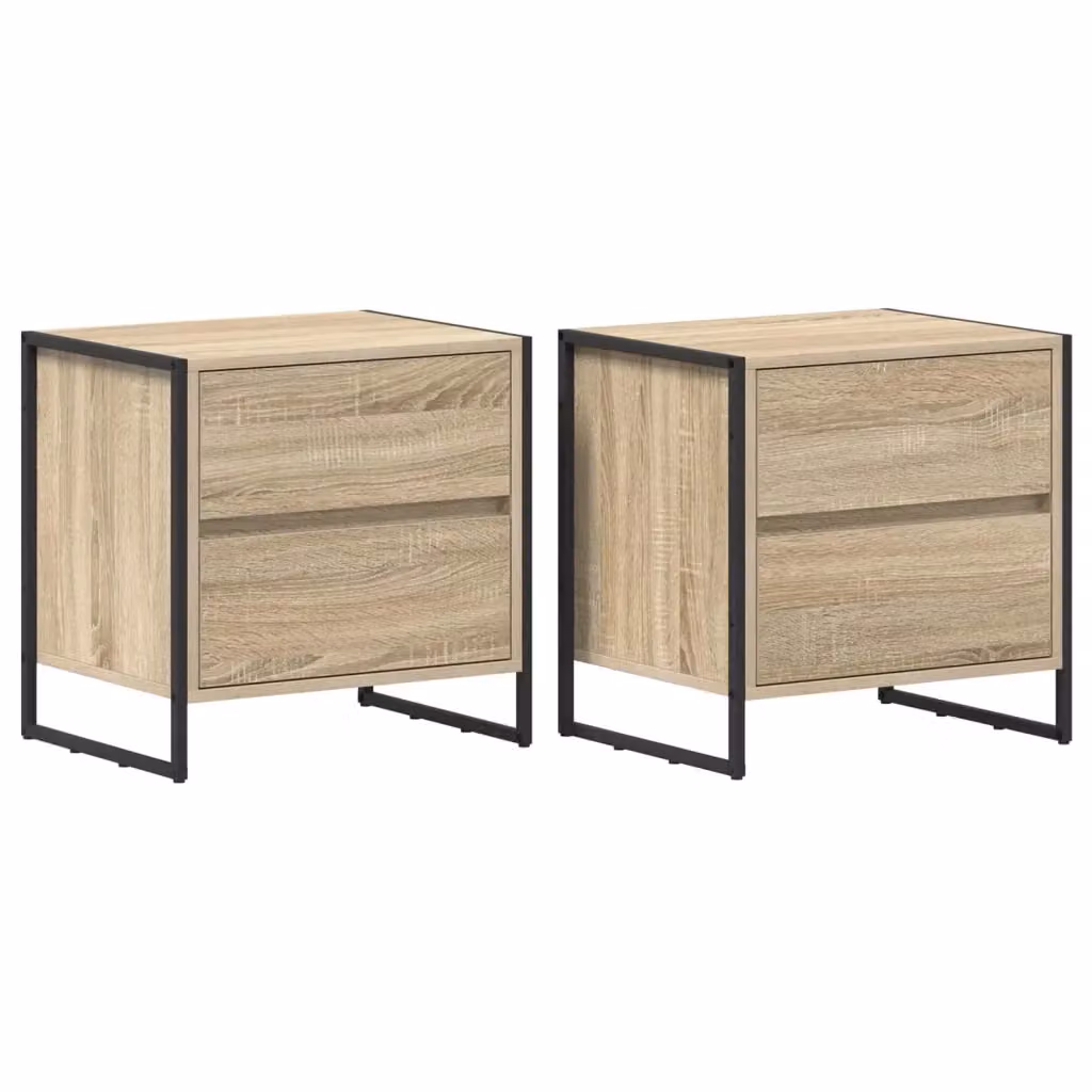 Set di 2 comodini vidaXL in stile industrial, colore beige e marrone, in legno e metallo, L/P/H: 50 x 39,5 x 50 cm – 2