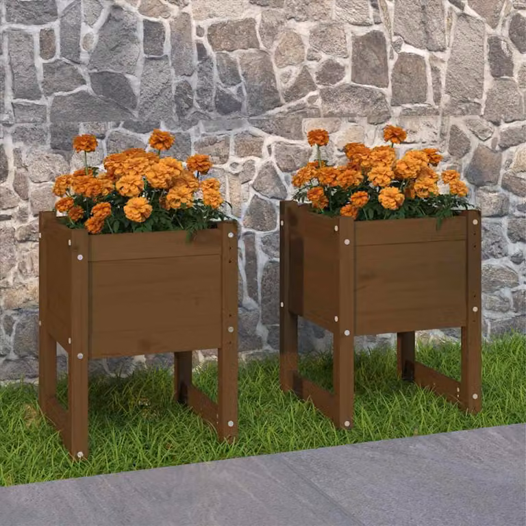 Set di 2 fioriere vidaXL in legno di pino color marrone, L/P/H: 40 x 40 x 52,5 cm