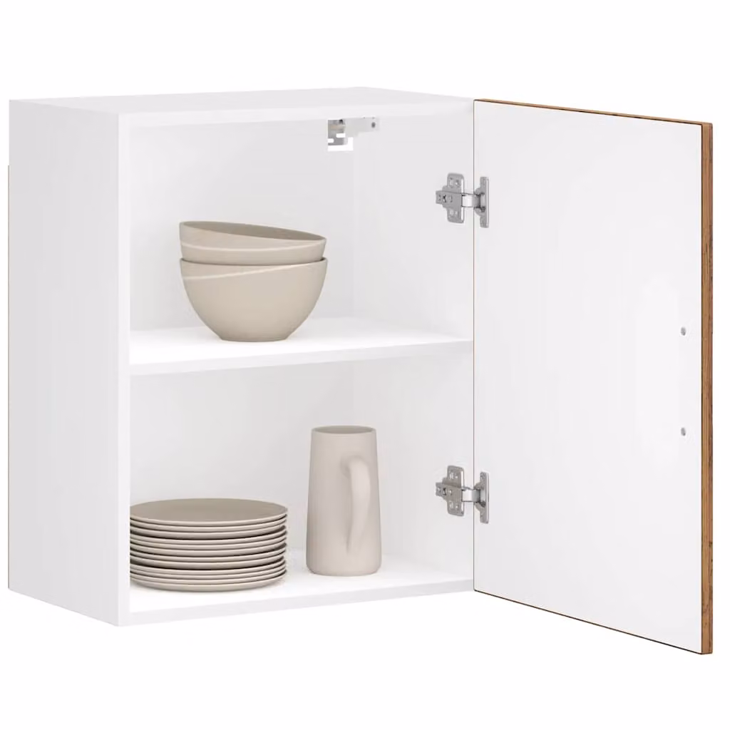 Set di 2 pensili da cucina moderni vidaXL in legno e MDF, colore bianco e marrone, con ante a battente e ripiani interni, montaggio a parete