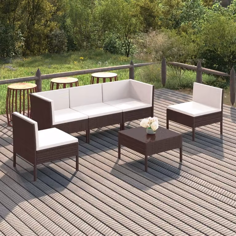 Maison Exclusive - Set da giardino 6 pezzi con cuscini in polyrattan marrone