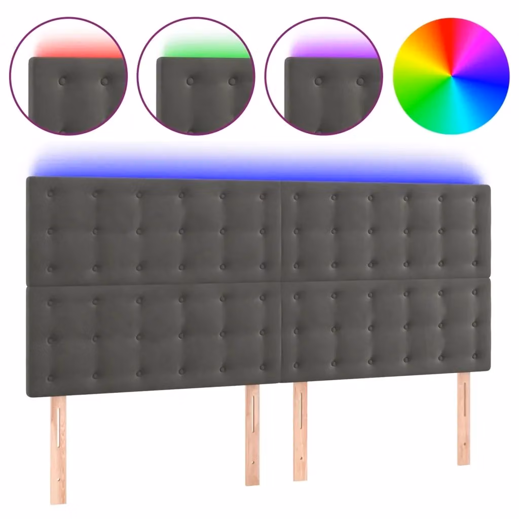 Testiera per letto vidaXL in velluto grigio con illuminazione LED e porta USB, L: 200 cm, H: 118-128 cm, P: 5 cm – 2