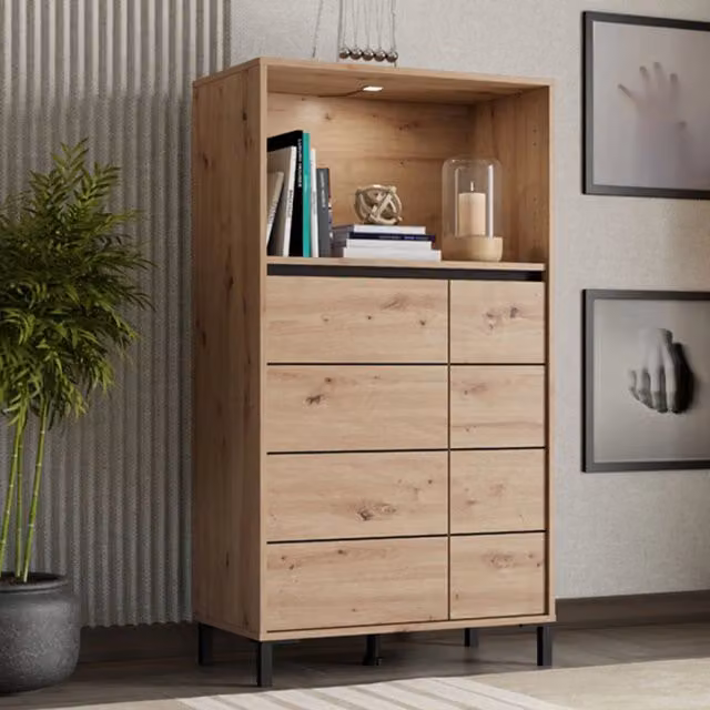 Madia Cosoleto DMORA con 2 ripiani, colore Marrone Rovere Nodi, L: 74 cm, P: 40 cm, H: 135 cm – 1