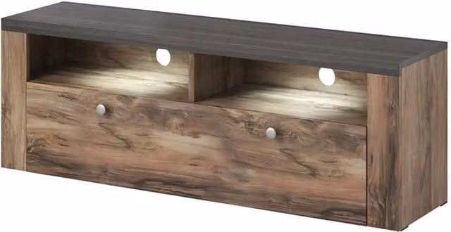 Mobile TV Meublorama collezione SANTIAGO con 1 porta, colore noce e nero effetto legno, L: 140 cm, P: 37,1 cm, H: 49,2 cm – 1