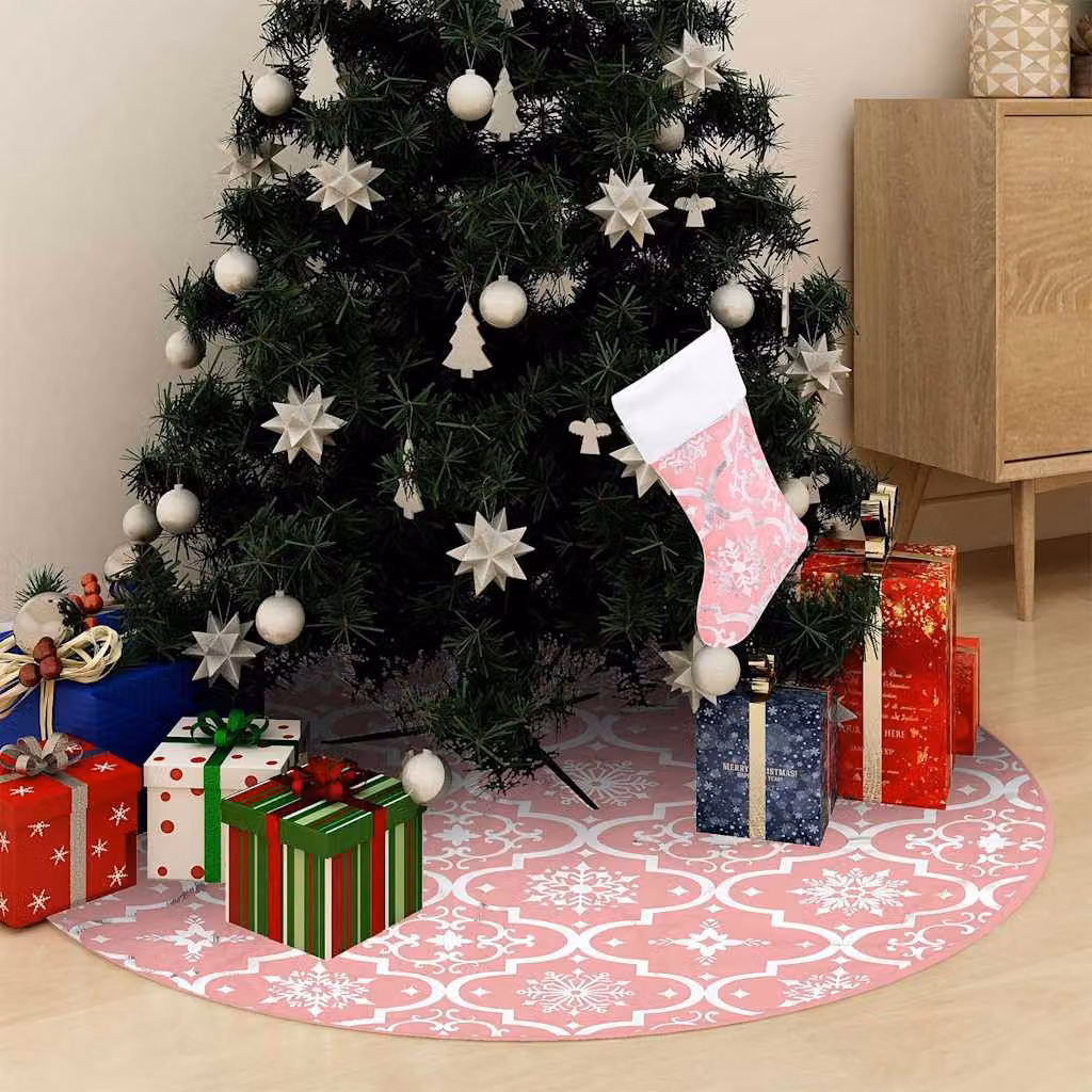 Gonna per Albero di Natale vidaXL con Calza Rosa in Tessuto, Diametro: 122 cm