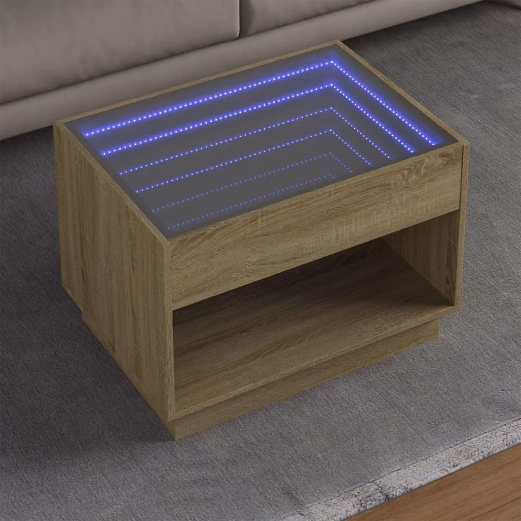 Tavolino da salotto moderno vidaXL con LED in legno Rovere Sonoma marrone L 70 cm, P 50 cm, H 50 cm