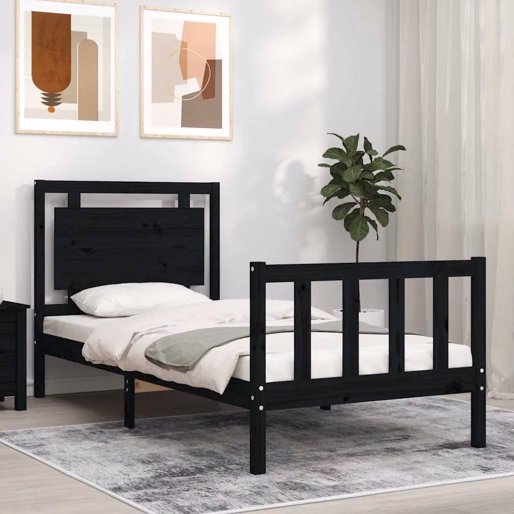 Letto singolo vidaXL con testiera in legno massello di pino nero L/P/H: 190 x 80 x 80,5 cm