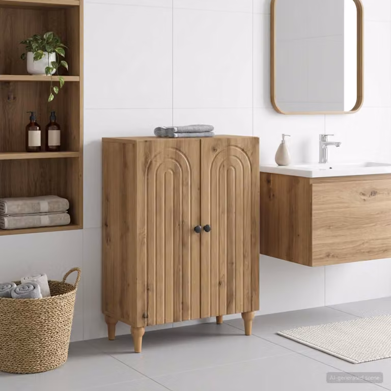 Mobiletto da Bagno Moderno vidaXL ALKMAAR in Rovere Marrone, L: 59,5 cm, P: 31 cm, H: 80 cm