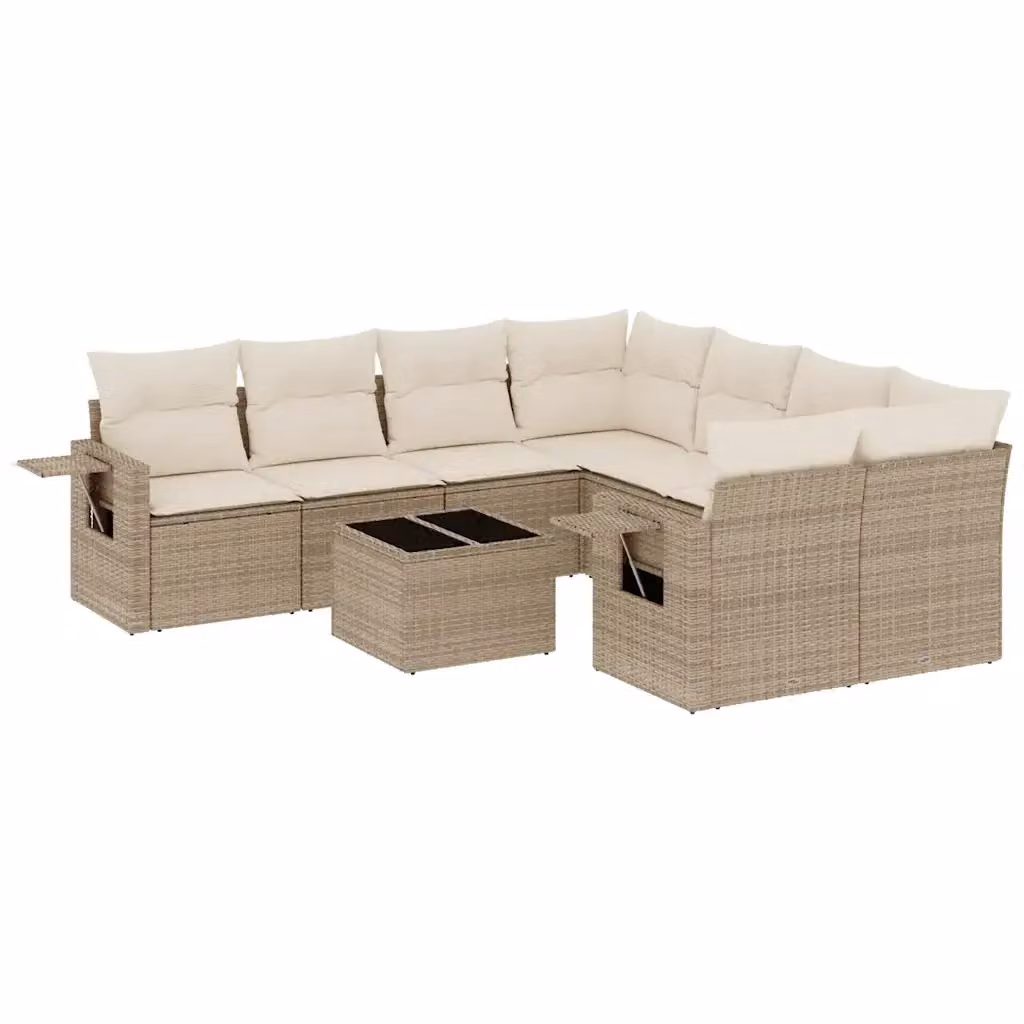 Set Divano da Giardino Moderno VIDAXL in Polyrattan Beige con 9 Cuscini – 2
